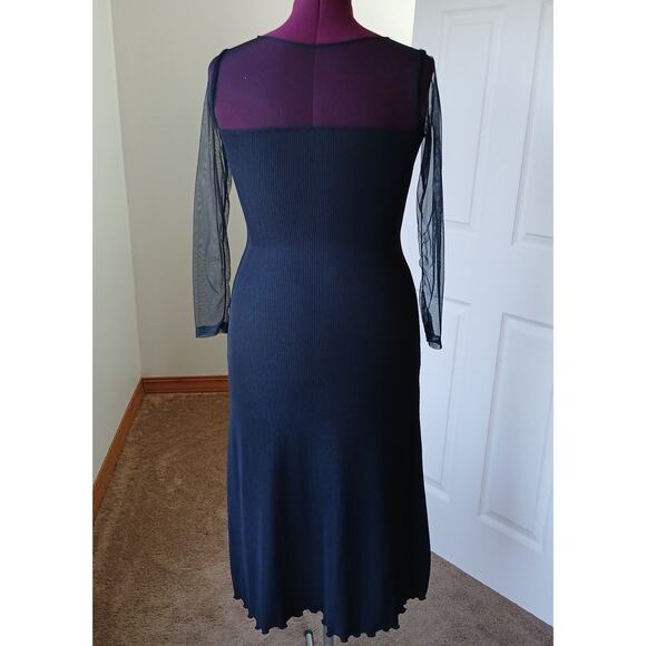 Goth Maxi Dress Small ? sheer mesh top long sleeves sweetheart neckline ribbed - Picture 3 of 14
